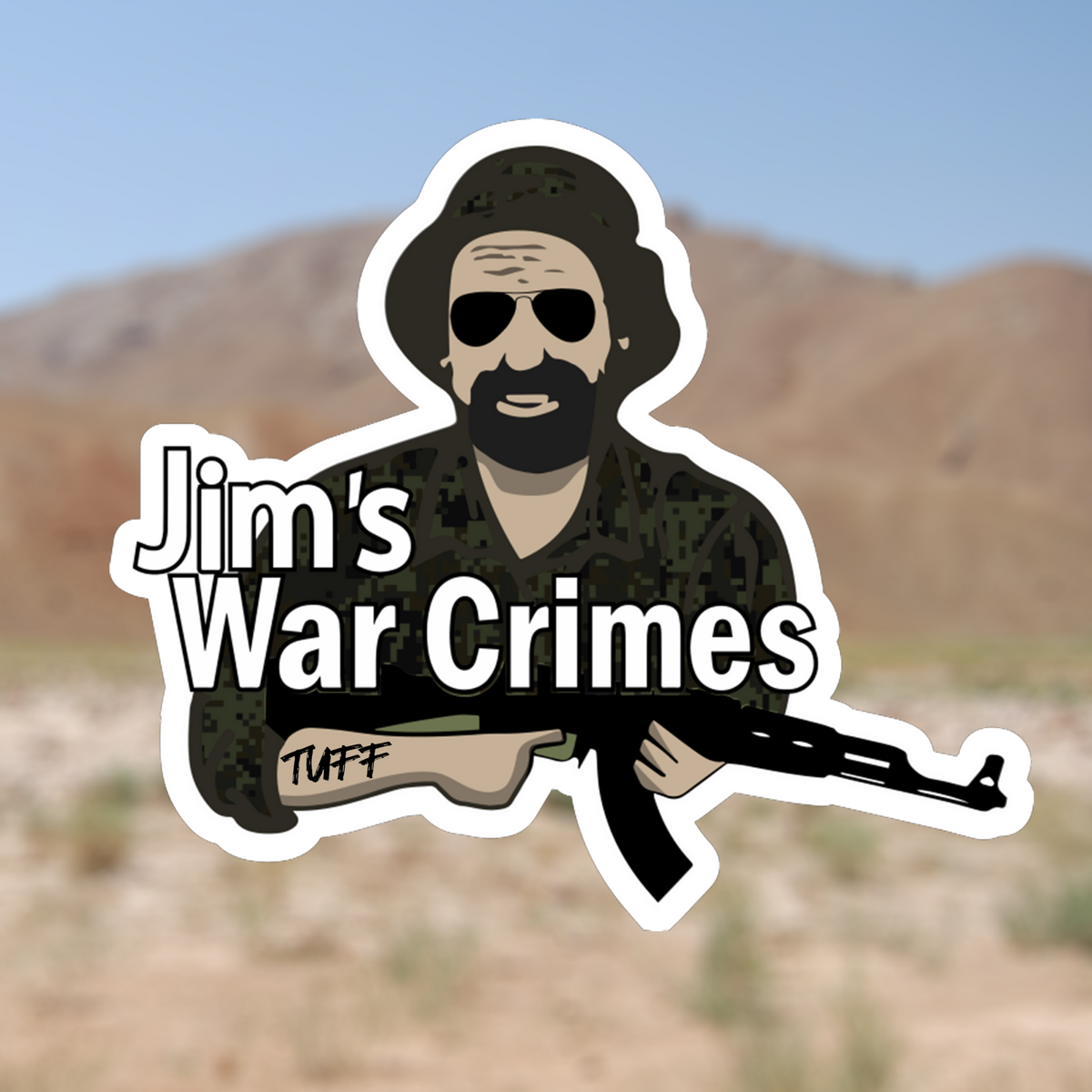CAMO JIM'S WAR CRIMES  STICKER